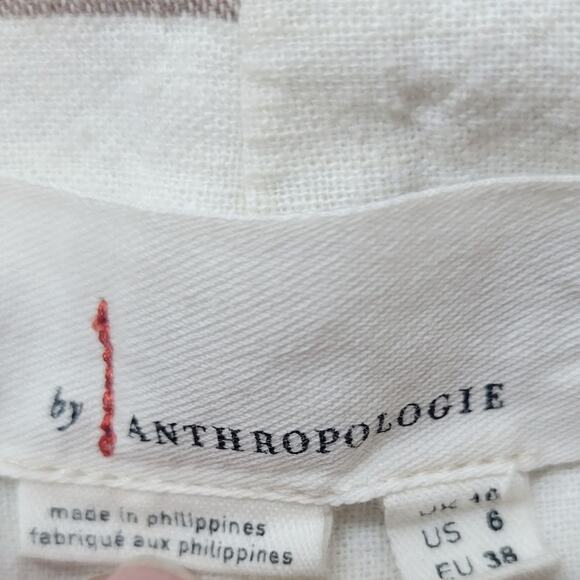 Anthropologie oasis striped linen pants cream tan cropped Size 6 - Picture 6 of 11